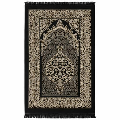 Modefa Islamic Gifts Prayer Mat | Thin Woven Praying Mat Muslim Prayer Rug | Muslim Gifts for Men Ramadan Gifts with Tesbih Prayer Beads | Ottoman Rug with Cylinder Gift Box Set Ramadan (Black) - color: Black