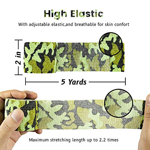 FRESINIDER 9 Rolls Self Adhesive Wrap Athletic Tape Gauze, Breathable Elastic Cohesive Bandage for Sports Injury & Pet (7 Pcs 2" x 5 Yards + 2 Pcs 1" X 5 Yards) (Land Camo) - color: Land Camo