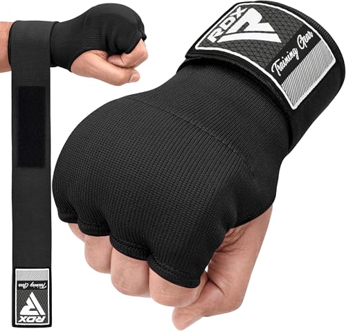 RDX Gel Boxing Hand Wraps Inner Gloves Men Women, Quick 100cm Long Wrist Straps, Elasticated Padded Fist Under Mitts Protection, Muay Thai MMA Kickboxing Martial Arts - color: Black, size: Small