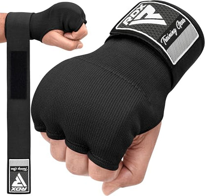 RDX Gel Boxing Hand Wraps Inner Gloves Men Women, Quick 100cm Long Wrist Straps, Elasticated Padded Fist Under Mitts Protection, Muay Thai MMA Kickboxing Martial Arts - color: Black, size: Large