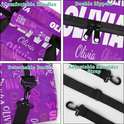 Custom Name Dance Bag Girls, Personalized Name Gymnastics Sport Cheerleader Bag, Barrel Ballet Duffel Bag Women, Dark Purple - color: Color20
