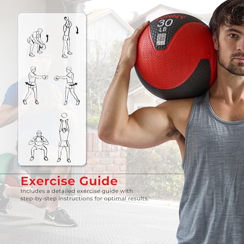 Sunny Health & Fitness 10 LB Medicine Ball with Premium Dual Textured Grip | 4-30LB Weighted Rubber Medicine Ball, Bouncing Wall Ball, Slam Ball Workouts, Throws Squats Core Strength Training - size: 8 LB