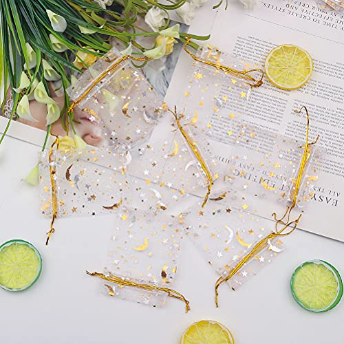 SUMAJU 100 Pieces Moon Star Organza Jewelry Candy Bags 2.7x3.5 Inch - color: White 2.7x3.5 Inch