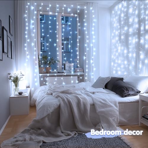 JMEXSUSS 200 LED White Curtain Lights, USB Powered, 6.5ft x 6.5ft - color: White, size: 200 LED
