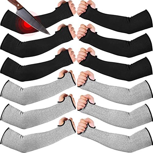 JaGely 6 Pairs Level 5 Cut Resistant Sleeves with Thumb Hole 18 Inches Arm Protection Sleeve Farmer Gardening (Black, Gray) - color: Black, Gray,, size: Classic