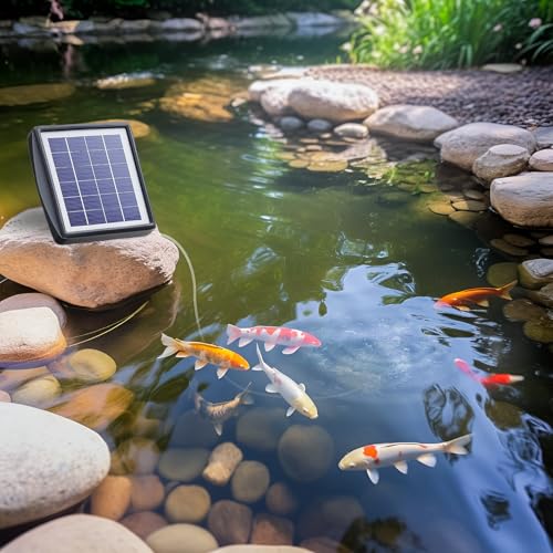 PChero Solar Pond Aerator, 2W & 2200mAh Solar Aquarium Air Pump | with 2 Air Stone, 2 Modes bubbler for Aquarium, Fish Tank, Outdoor Small Pond, Hydroponics