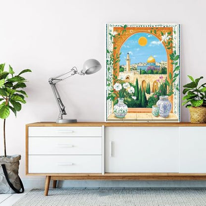 MSTINGSHUN 캔버스에 숫자로 이슬람 도시 풍경 페인트 DIY 이슬람 스타일 꽃병 페인팅 브러시 포함 아크릴 페인트 녹색 페인트 숫자로 그린 페인트 홈 데코 선물 40.6 x 50.8cm(16 x 20인치) (프레임 포함) - color: 아트워크 09, size: 16''x20''(DIY frame)