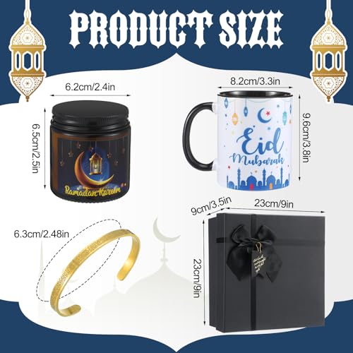 Meanplan 4 Pcs Islamic Ramadan Eid Gifts Mubarak Mug Ramadan Scented Candles Allah Gold Bangles Bracelets Jewelry Gift for Muslim Men and Women Muslim Holidays Eid Ramadan New Year Gifts