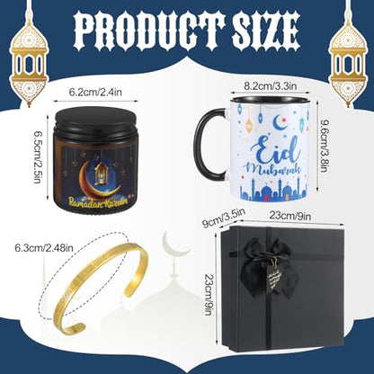Meanplan 4 Pcs Islamic Ramadan Eid Gifts Mubarak Mug Ramadan Scented Candles Allah Gold Bangles Bracelets Jewelry Gift for Muslim Men and Women Muslim Holidays Eid Ramadan New Year Gifts