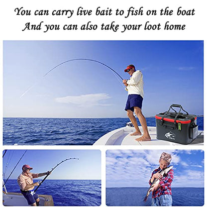 Grneric Fishing Bucket, 6Gallon/8Gallon/10Gallon Foldable Fish Bucket,Live Fish Container Multi-Functional Live Fish Bait Bucket,Outdoor Camping EVA Fishing Bag and Fish Protection Bucket - color: 38l/10gallon(black)