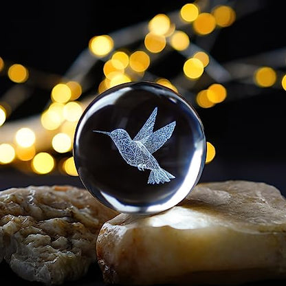3D Hummingbird Crystal Ball with Stand Glass Paperweight Gift Decor - color: Hummingbird
