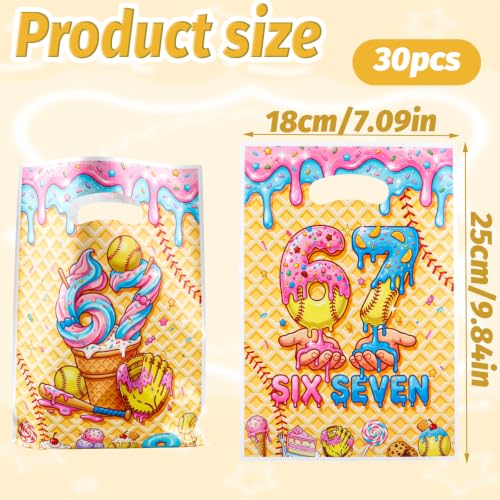 LERCTH 67 Gift Bags, Baseball & Ice Cream Themed Graffiti Style Goodie Bags for Sports Birthday Party Favors - color: 67 gift bag 30 packs