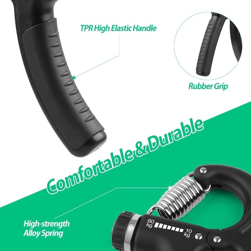 Adjustable Hand Grip Strength Trainer 11-132 lb (5-60 kg) Non-Electric Resistance Ergonomic Portable Forearm Exerciser For Muscle Toning Rehab Home Fitness - color: black
