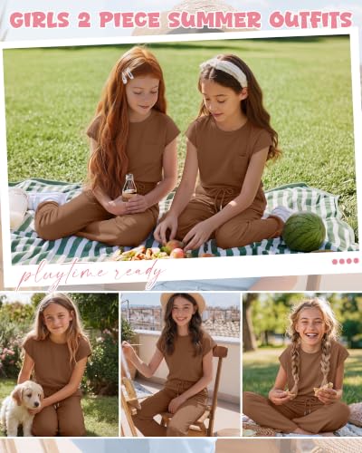 Girls 2 Piece Outfits Sets - color: Brown, size: 5-6 Years
