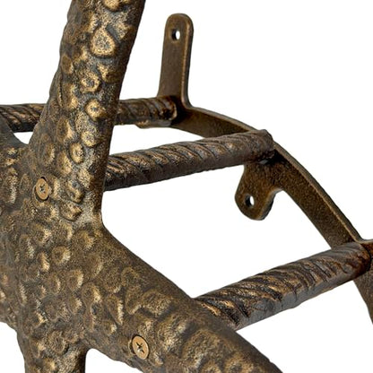 Zeckos Garden Hose Holder Starfish Bronze 12 Inch Cast Iron | Textured Coastal Shape, 5.5 Inch Deep, Three Mounting Tabs, Matching Screws - color: Starfish - Bronze