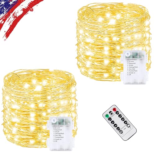 2 Pack Fairy Lights Battery Operated Twinkle Lights Remote Warm White - color: Warm White, size: 2PK 200LED With Remote