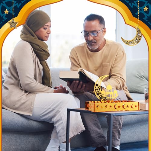 DoubleFill Ramadan Serving Tray Gold Eid Mubarak Holder Al-fitr Home Decoration for Moon Star Tray Gold Container for Home Islamic Muslim Party Tableware Kitchen Dessert Food Storage(Mosque) - style: Mosque