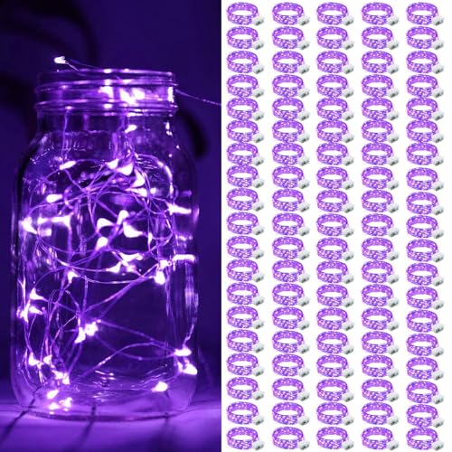 ZGWJ 100 Pack Fairy Lights Battery Operated, 7ft 20 Mini LED Fairy String Lights Silver Wire 3 Modes for DIY, Parties, Wedding, Bedroom, Halloween Christmas Decoration Purple - color: Purple, size: 100