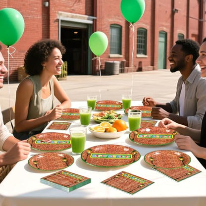 Grencian 96 Red Brick Wall Street Party Supplies Modern Cartoon Sesame Plates and Napkins Tableware Sets Sesame Birthday Disposable Plate for Kids Birthday Baby Shower Serves 24 - style: Sesame Birthday