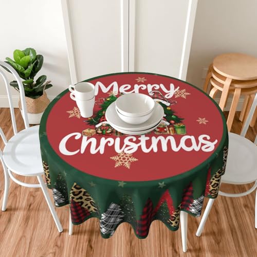 Merry Christmas Trees Tablecloth Xmas Round Table Cover Washable Table Cloth for Home Kitchen Party Picnic 60 Inch - color: Merry Christmas Trees