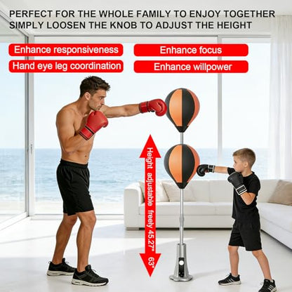 Punching Bag with Stand, Fast Bounceback Reflex Boxing Bag for Adults, Height Adjustable Speed Bag for Training, Improve Reflexes & Stamina, Home Fitness Equipment