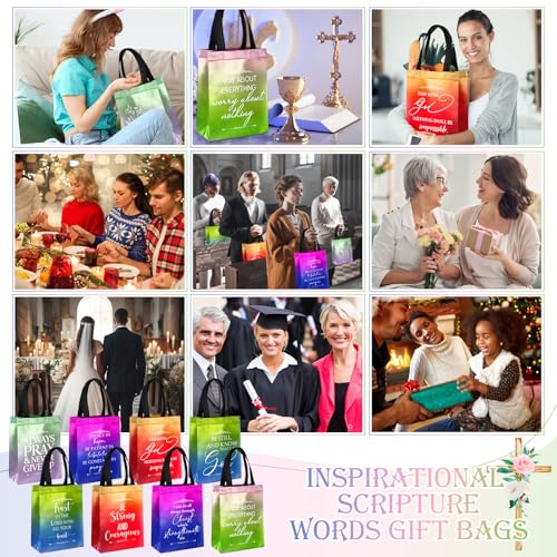 Aliceset 64 Pcs Christian Gift Bags Bulk with Handles for Church Favors Reusable Medium Bible Verse Religious Gift Bags Non Woven Welcome Totes for Baptism Vacation Bible School Gifts (Gradient) - color: Gradient
