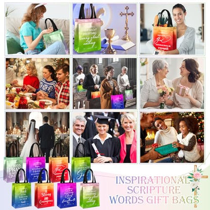 Aliceset 64 Pcs Christian Gift Bags Bulk with Handles for Church Favors Reusable Medium Bible Verse Religious Gift Bags Non Woven Welcome Totes for Baptism Vacation Bible School Gifts (Gradient) - color: Gradient