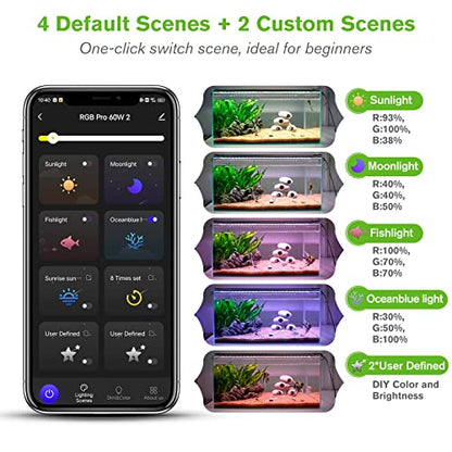 hygger 50W Smart Aquarium Light, Bluetooth LED Light with App Control, Full Spectrum Fish Tank Light with 24/7 Lighting Cycle, 5 Modes, Adjustable Timer, for 36"-42" Freshwater Planted Tank - size: 50W (for 36-42 inch Tank)