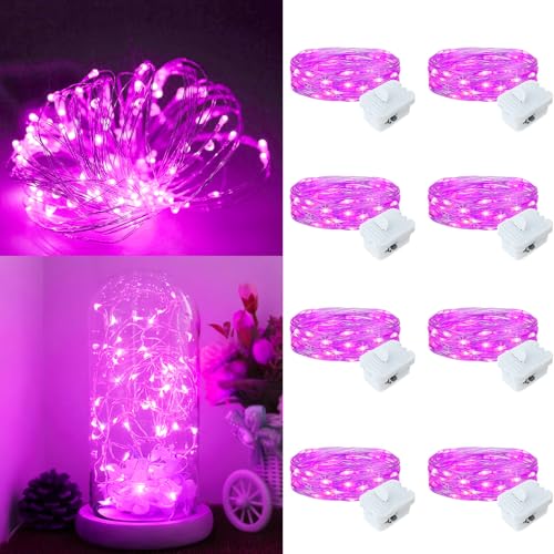 8 Pack Fairy Lights Battery Operated, 7ft 20 LED 3 Modes Speed Twinkle Mini String Lights Waterproof Silver Wire Firefly Starry Lights for Mason Jars Wedding Party Christmas Decorations - color: Pink, size: 8 Pack