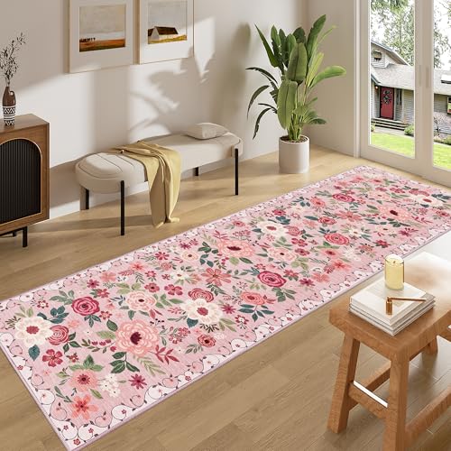 DUKINO 2x8 Runner Rug, Washable Runner Rug for Kitchen Non Slip, Pink - color: Pink, size: 2' x 8' (Rectangular)