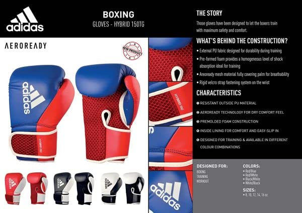 Adidas Home use Heavy Bag with Hybrid 150 Boxing Gloves and Protective Inner gloves - Home Gym Bundle deal- For Boxing , Kick Boxing Punching and Training - Red, Gold, White, Black, - Sizes 10 0z, 12 oz, 16 oz,4ft, 5ft, Medium - color: BlackRed/WhiteBlack