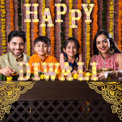 Aurelema 11 Pcs Happy Diwali Decorations Happy Diwali LED Letter Lights Sign Battery Powered Table Decorations for Party Gift - size: 8.27 inches, style: Happy Diwali