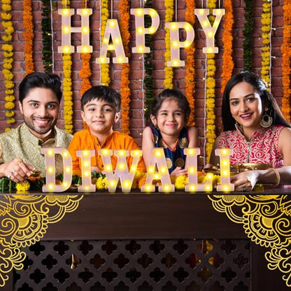 Aurelema 11 Pcs Happy Diwali Decorations Happy Diwali LED Letter Lights Sign Battery Powered Table Decorations for Party Gift - size: 8.27 inches, style: Happy Diwali