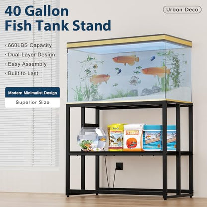 Urban Deco 40 Gallon Fish Tank Stand with Power Outlets, 660LBS Capacity Aquarium Stand, Metal Fish Tank Stand Dual-Layer Design Terrarium Stand, Black - color: Black, size: 40 gallon
