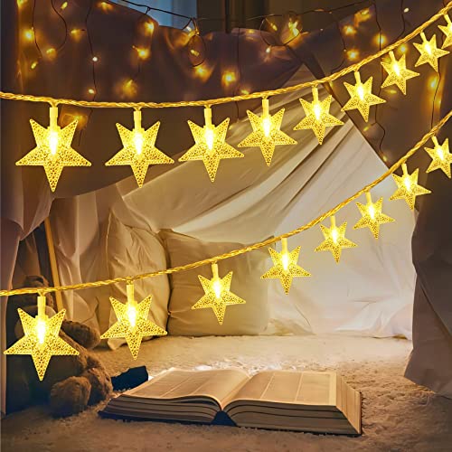 ITICdecor 별 스트링 조명 4.6m(15피트) 30 LED 요정 크리스마스 조명 배터리 작동 실내 실외 반짝임 조명 침실 장식 파티 웨딩 크리스마스 트리용 (웜 화이트) - color: 웜 화이트., size: Star