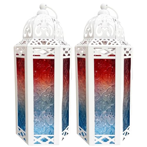 Vela Lanterns Decorative Indoor Candle Holder, Red/White/Blue, M, 2-Pack - color: Red/White/Blue