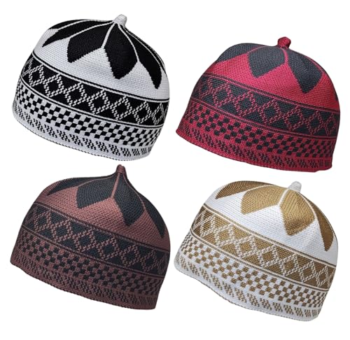 Set 4 Color Muslim Beanie Skull Cap AMN-266 Islam Kufi Hat Crochet Taqiyah Takke Eid Ramadan Gift