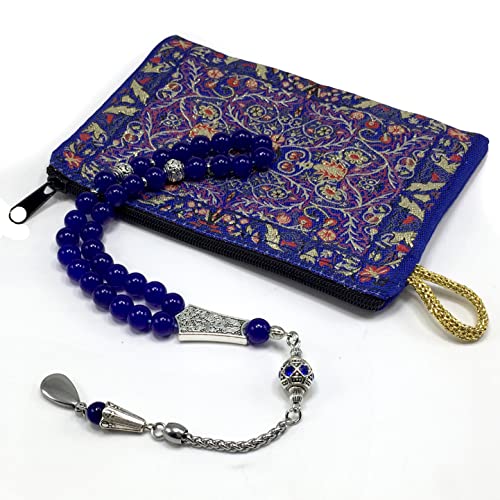 Design -Worry Beads Prayer Beads (8 mm-33 Beads) Tesbih-Tasbih-Tasbeeh Misbaha Subha Sebha Rosary (Navy Blue Agate Stone & Crystal Rhinestone Beads Design) - color: Navy Blue Agate Stone & European Crystal Rhinestone Beads Design