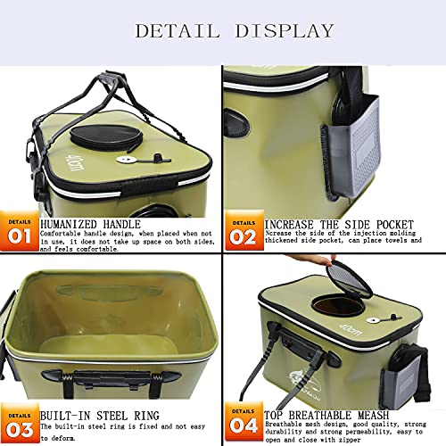 Fishing Bucket,Foldable Fish Bucket, Multi-Functional EVA Fishing Bag for Outdoor, Live Fish Lures Bucket and Fish Protection Bucket,10GAL/8GAL/6GAL/4.8GAL/3GAL Live Fish Container (6GAL/ArmyGreen) - color: 6gal/Armygreen