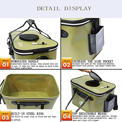 Fishing Bucket,Foldable Fish Bucket, Multi-Functional EVA Fishing Bag for Outdoor, Live Fish Lures Bucket and Fish Protection Bucket,10GAL/8GAL/6GAL/4.8GAL/3GAL Live Fish Container (6GAL/ArmyGreen) - color: 6gal/Armygreen