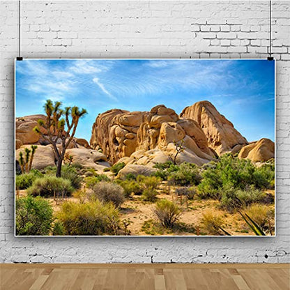 5x3ft Joshua Tree National Park Natural Photography Backdrop American Western Desert Weathering Rock Drought-Tolerant Plant Cactus Photo Event Party Background Portrait Photo Props Polyester - size: 5x3ft-P