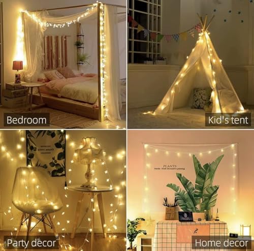 Star String Lights, Warm White, 111 Inch, for Bedroom, Wedding, Christmas, Halloween, Party and Home Decor