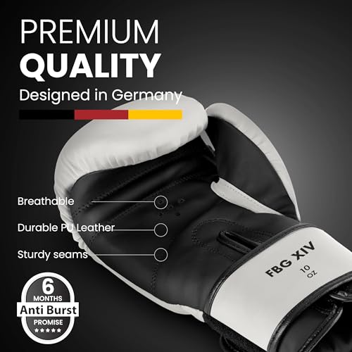 FIGHTR® Boxing Gloves - Maximum Protection & Stability | Boxing Gloves for Boxing, MMA, Muay Thai & Kickboxing | Sizes 8-16 oz - color: White / Black, size: 16 oz