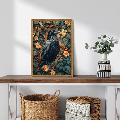 ICHZUMW Framed William Morris Raven Dark Academia Canvas Wall Art 16x24 In - color: Dark Raven, size: 24"L x 16"W