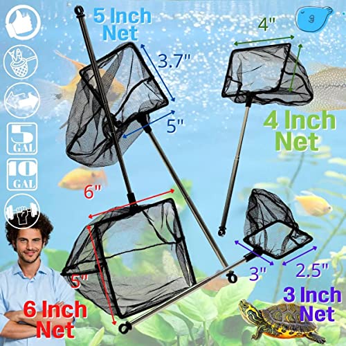 Aquarium Betta Fish Net Protect Delicate Fin, Soft Fine Deep Mesh Scooper w/Sturdy Extendable 7~14 Inch Stainless Steel Long Handle for Shrimp Fish Tank Small Pond & Pool - size: 6 Inch aquarium net