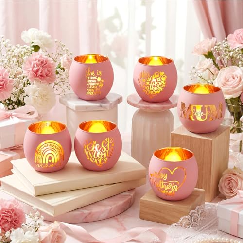 FoldTier 6 Pcs Best Mom Ever Gifts Candle Holders Rainbow Love Mum Home Decor for Candle Pink Mama Tealight Votive Holder for Birthday Party Centerpiece Mother's Gift for Birthday, Anniversary, Thanks - style: Mother’s Day