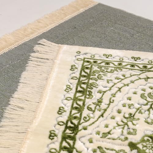 Velvet Muslim Prayer Rug Set with 99 Beads - Green - color: Green