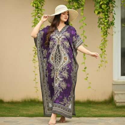 Women's Kaftan Dress – Loose Fit Maxi Gown – Kimono Style Beach Cover Up – Elegant Resort Wear and Nightwear - color: Purple