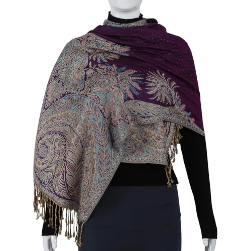 TUSHUSTY Pashmina Feel Shawls Wraps Rave Scarf for Women Soft Silky Reversible Men Scarves Hijab - color: Purple 2