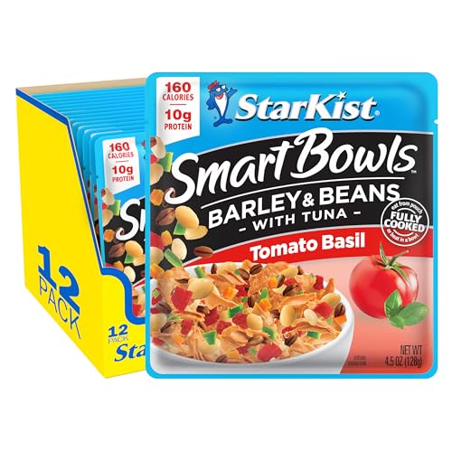 StarKist Smart Bowls Tomato Basil Tuna, 4.5oz Pouch, 12-Pack | Features Barley and Beans, Wild Caught Light Tuna, No Draining, Ready to Eat - size: 4.5 Ounce (Pack of 12)